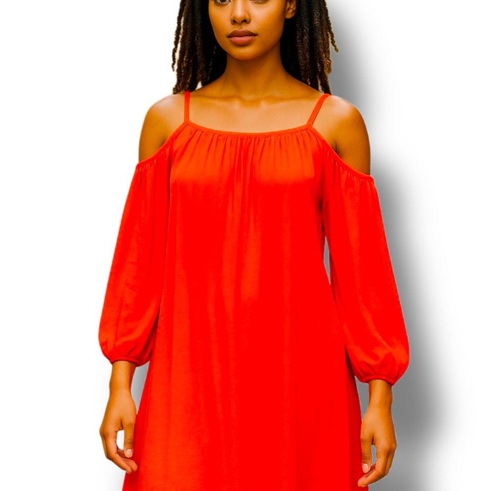 TACERA Cocktail Dress Cold Shoulder Spaghetti Strap Chiffon Flowy Orange NWT SZS